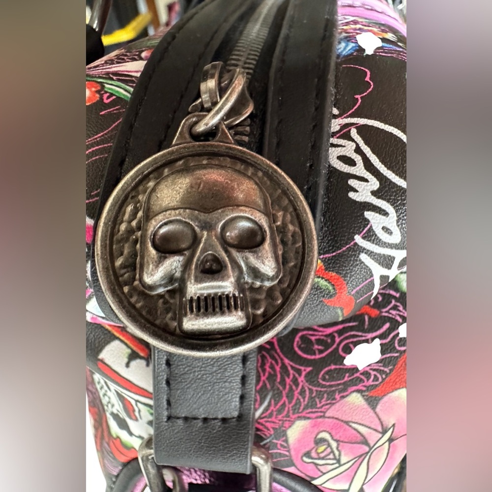 Ed Hardy Floral Tattoo Skull Satchel NWT - Picture 6 of 15